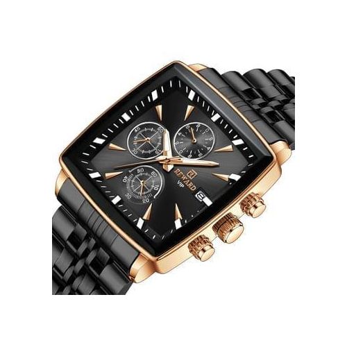 Montre à quartz analogique de luxe pour homme, grand cadran carré, chronographe, étanche, lumineuse, en acier inoxydable