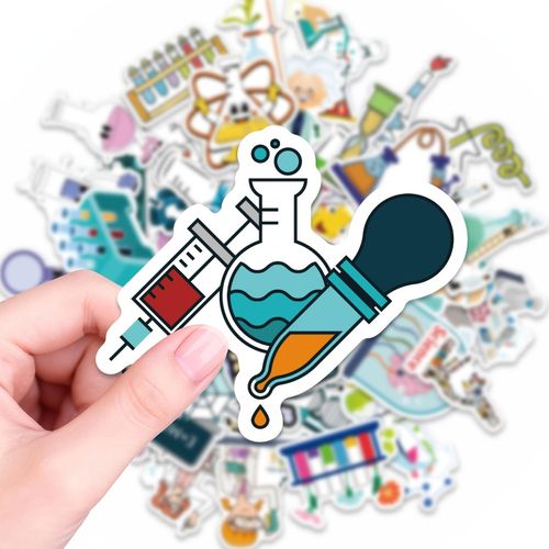 50 Autocollants Amovibles sur le Thème des Laboratoires Scientifiques, avec des Designs Uniques, Adaptés aux Ordinateurs Portables, Bouteilles d'Eau, Téléphones, Agendas, Albums de Scrapbooking, Pare-chocs, Skateboards, Motos, Bagages, et Plus Encore