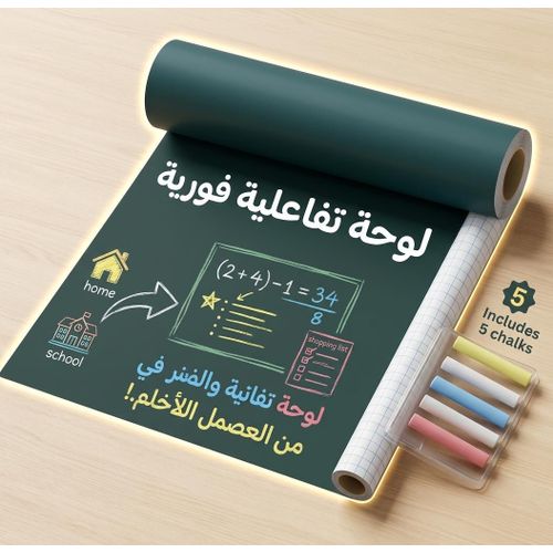 Feuille de tableau noir adhésive, Rouleau de papier peint ardoise repositionnable, Sticker mural effaçable avec 5 craies, Autocollant tableau pour cuisine maison école bureau enfants