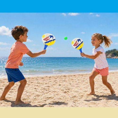 Set de 2 Raquettes de Plage avec 2 Balles Jeu Estival en Bois Léger Idéal pour Enfants et Adultes Activités