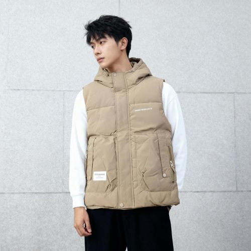 Gilet Sans Manches Homme Beige – Doudoune Matelassée avec Capuche, Chaude et Confortable