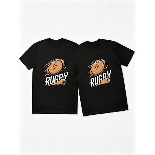 Ensemble de 2 T-shirts pour hommes - Imprimé Rugby - Vêtements de sport décontractés et tendance