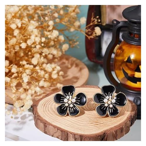 6PCS Cache-Boutons Bijoux Fleur d’Émail - Noir (Sans Couture)