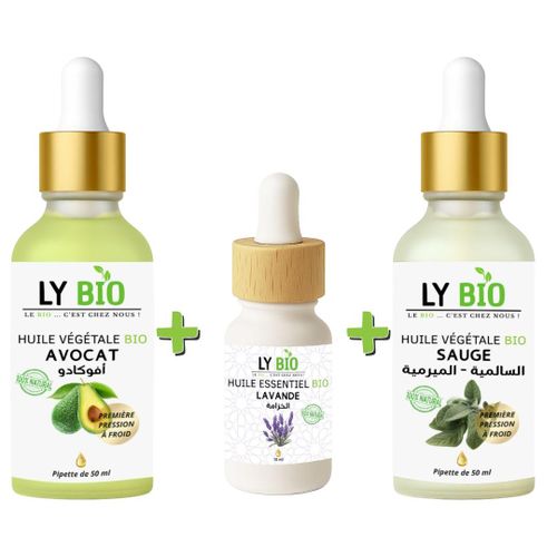 PACK HUILE AVOCAT 50ml - PIPETTE + HUILE ESSENTIEL LAVANDE 10ML + HUILE SAUGE 50ML - PIPETTE