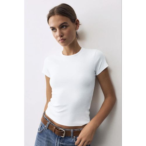 T-shirt blanc à demi manches et demi-col roulé à Col Rond pour Femme, Design Sexy,