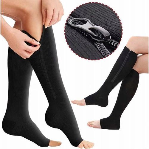 Chaussettes de compression pour les varices, pour Homme et Femme, avec Fermeture Éclair pour genou