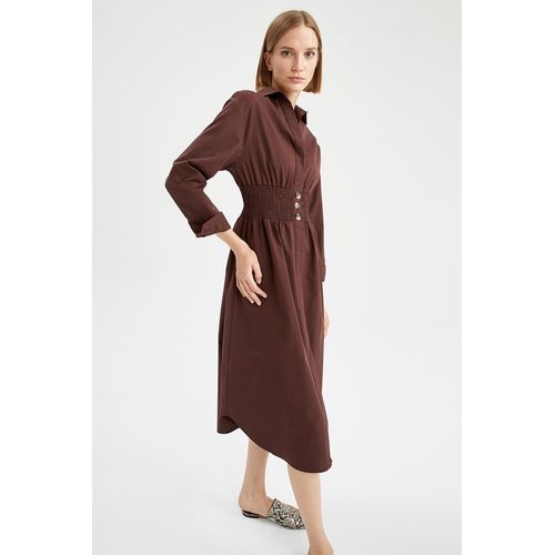 Robe en tissu à manches longues Femme Marron