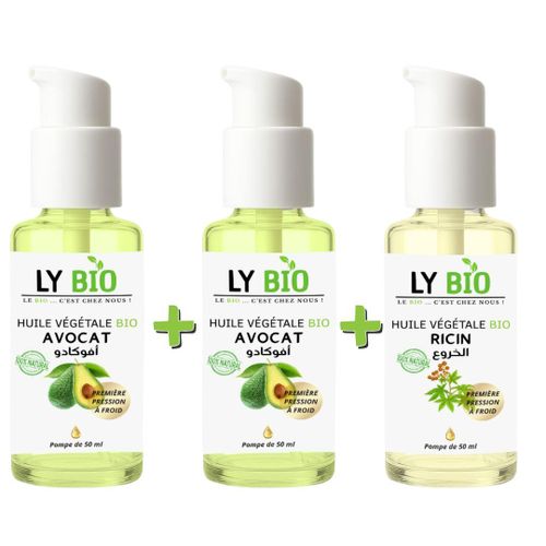 PACK 2 X HUILE AVOCAT 50ml - POMPE + HUILE RICIN 50ml - POMPE