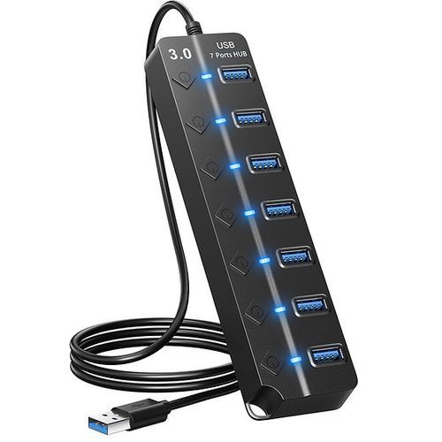 Hub USB 3.0 7 ports 30CM avec interrupteurs marche/arrêt individuels