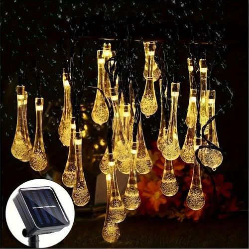 Guirlande lumineuse solaire decorative goutte d eau pour jardin et terrasse