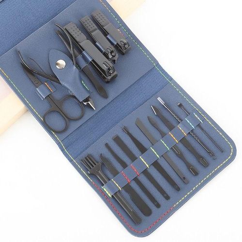 Kit de Manucure & Pédicure 16 Pièces – Compact et Élégant Blue+ Sticker