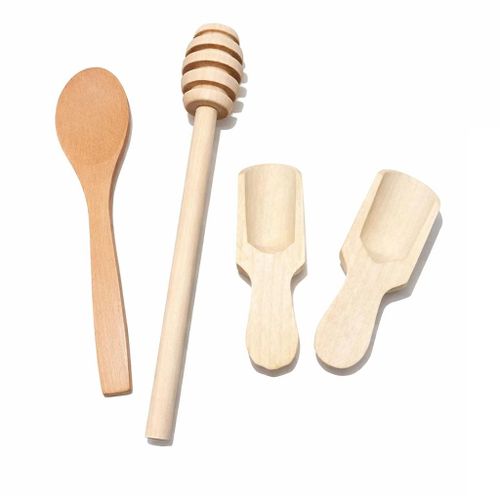 Lot de 4 cuillères à miel en bois, idéales pour servir le miel, cuillères à épices naturelles