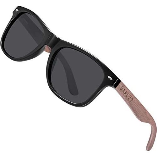 نظارات شمسية BR 87-00 - إطار خشب طبيعي وواجهة سوداء، عدسات مستقطبة UV400