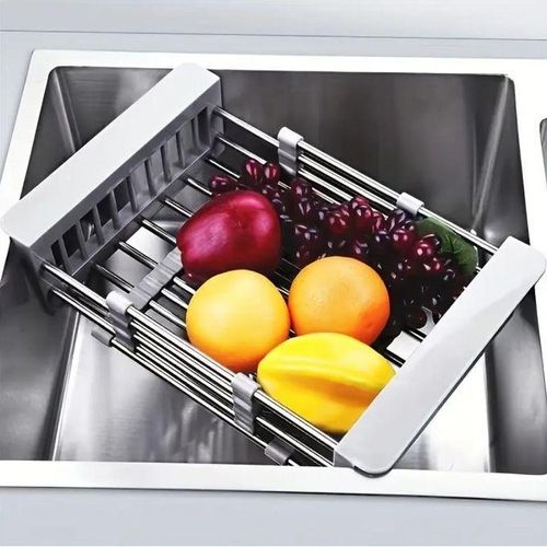 Égouttoir d'Évier Extensible en Inox – Panier de Vidange Réglable pour Vaisselle, Fruits & Légumes – Organisateur de Cuisine Gain de Place Haute Qualité