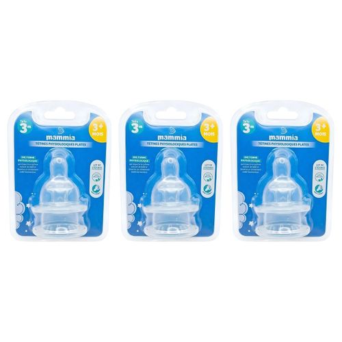 Lot de 3 - Tétines Physiologiques Plates Anti-Colique Pour Bébés 3 Mois et Plus Lot de 2