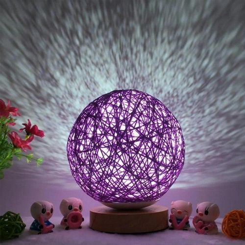 Lampe de table boule en rotin, rechargeable USB, veilleuse LED décorative, support en bois, lampe de chevet pour chambre et salon, décoration intérieure moderne