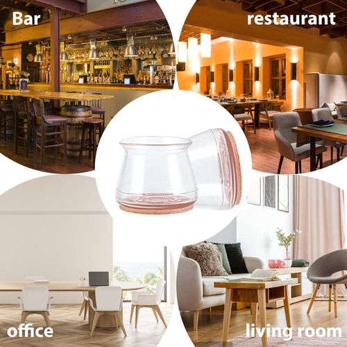 Protection Pied de Chaise Ronds Transparents Silicone Protege Pied de Chaise Embout Pied de Chaise avec Patin Feutre pour Protger Les Sols