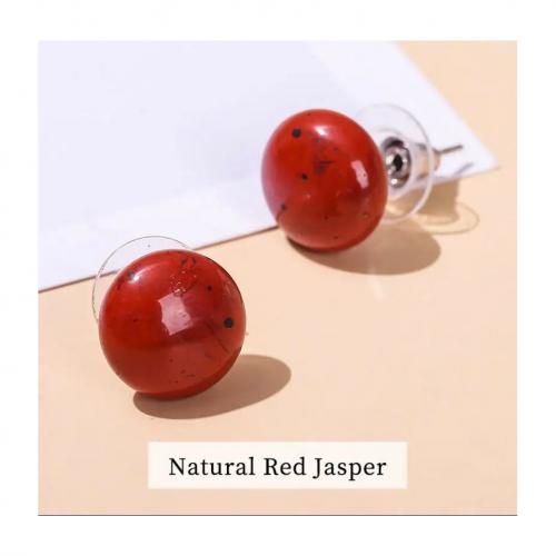 Boucles d'oreilles en pierre de jaspe rouge naturelle pour femme 12mm_Pierre d'ancrage et de protection حجر الجاسبر الاحمر الطبيعي للنساء