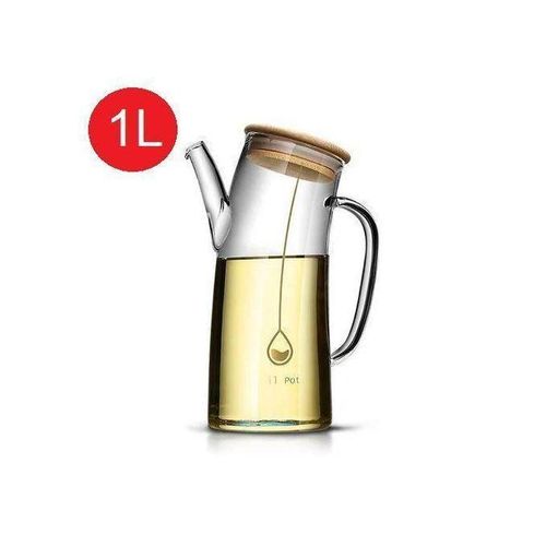 Distributeur d'huile d'olive 1L, bouteille d'huile en verre avec couvercle en bambou