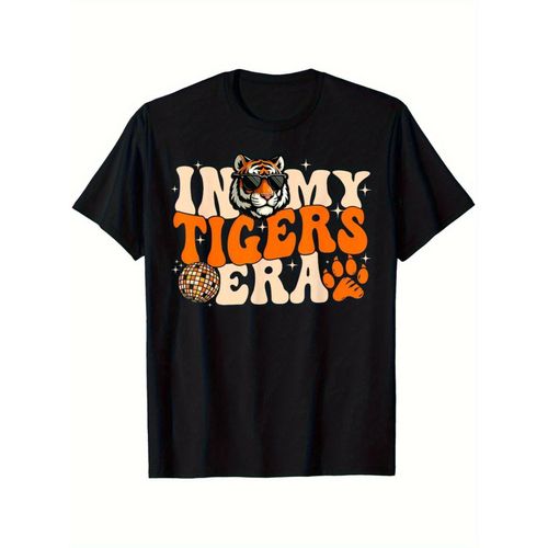 T-shirt Rétro Emblème Tigre - Affiche 'IN MY TIGERS' avec Griffe et Design Tigre, T-shirt de Sport Vintage Ample et Confortable, Idéal pour Tenue de Mascotte Scolaire (Tailles S-XXXL) - Haut Décontracté à Manches Courtes pour les Passionnés de Tigres