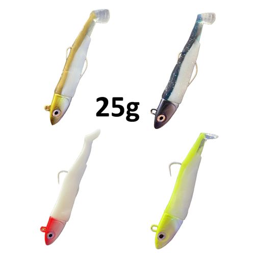 Leurres Souples avec tête plombée 25g 4couler KAKI-BLUE-JAUNE-BLANC – Spécial SPINNING