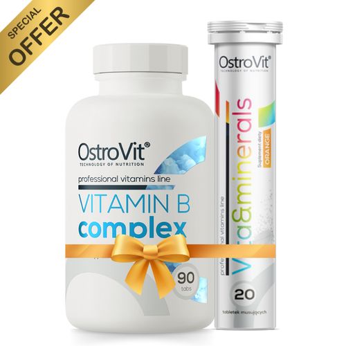 مجموعة فيتامين ب المركب 90 قرص + فيتامينات ومعادن 20 قرص فوار بنكهة البرتقال مجاناً