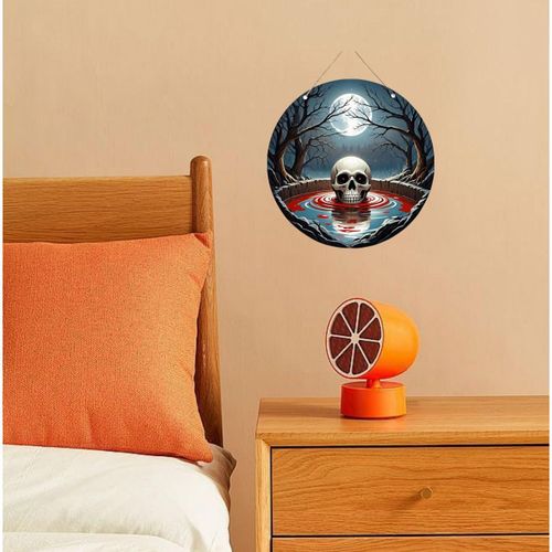 1pc Art mural crâne d'Halloween dans la forêt, panneau d'artisanat en bois, 1998,98 x 19,99 cm, décoration polyvalente pour les fêtes, sans électricité nécessaire pour la caverne de l'homme, la maison hantée, la maison et le jardin.