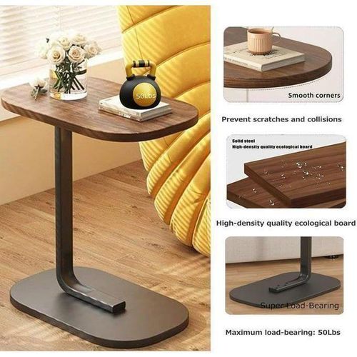 Table d’appoint moderne en bois et métal–Table de canapé multifonction gain de place, idéale pour salon, chambre et bureau. Support pour ordinateur portable, café, livres et décoration. Table latérale design robuste avec finition effet noyer