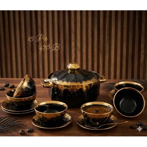 Ensemble de Table Royal Éclat Noir & Or – 15 Pièces