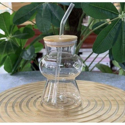 Verre à Boisson Original en Verre Borosilicaté avec Couvercle et Paille