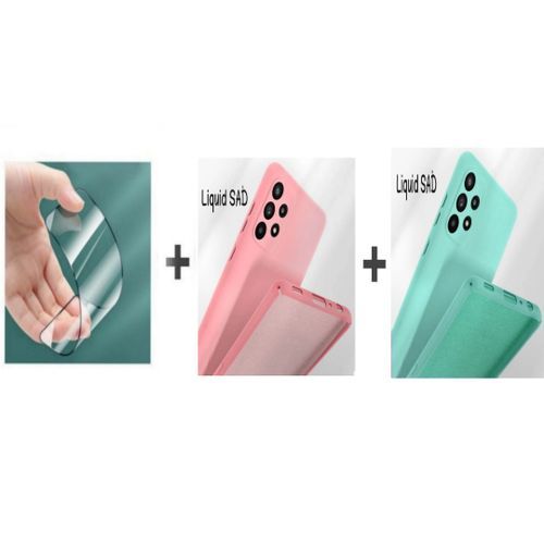 Pack : 2 pochette Samsung A52 souple silicone Rose et Vert l'eau + ciramik