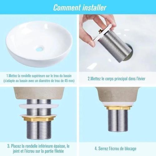 Bonde de Lavabo Pop-Up Universelle en Acier Inoxydable – Bouchon de Vidage Push Click Anti-Fuite