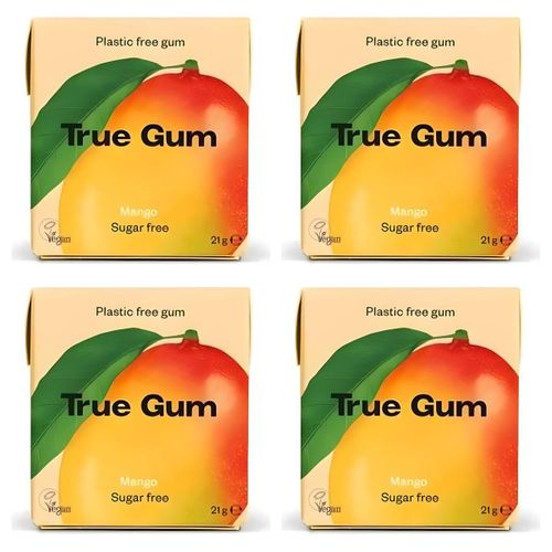 Lot de 4 - True Gum Chewing-Gum Mangue Sans Sucre - 21g