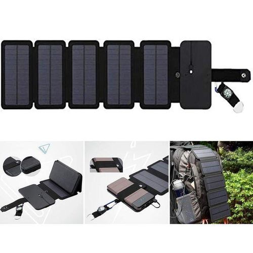 Power Bank Solaire pliable Chargeur Téléphone, 5 panneaux solaires, Sortie USB Type C