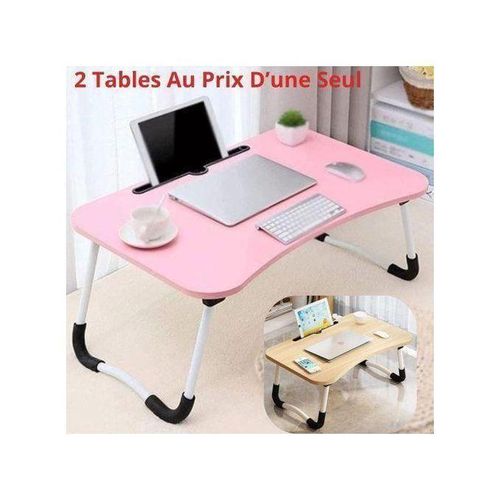 2 Tables Multifonctionnels Pour Ordinateur PC Et Repas Pliable Table En bois Table De Lit Rose Et Marron Tables basses