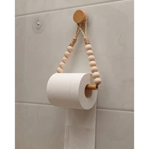 Porte-Rouleau de Papier Toilette Rustique en Bois avec Corde – Sans Perçage, Style Naturel pour Salle de Bain