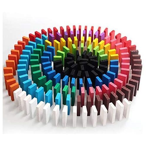 200 Pcs Domino en Bois Coloré Jeu Classique Éducatif Blocs de Construction