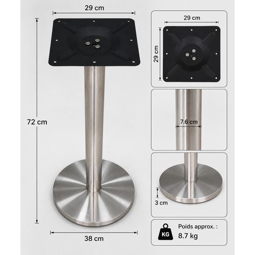 Support de Table Professionnel en Acier Inoxydable avec Base Ronde Lourde et Plaque de Fixation Carrée