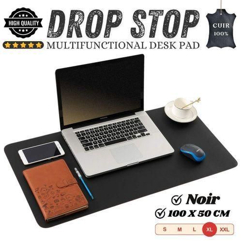Drop Stop Tapis de souris de jeu antidérapant, grand tapis noir, avec tissu renforcé de Premium, Base en caoutchouc, grande Dimension XL 100x50 cm - NOIR - CUIR.