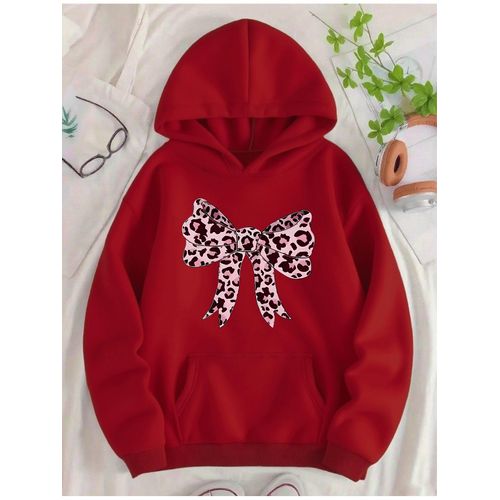 هودي نسائي أحمر بطبعة فهد مع عقدة - ملمس ناعم كالمخمل، بلوفر كاجوال لكل الفصول مع جيوب، قابل للغسيل في الغسالة، هودي بطبعة فهد، ملابس مريحة، نمط عتيق، مادة مريحة