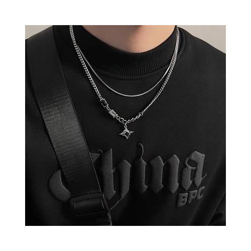 Collier à Double Chaîne Avec Pendentif étoile Gothique Y2K En Acier inoxydable Pour Hommes