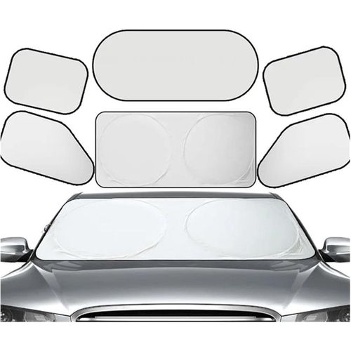 Kit Complet de Pare-Soleil pour Voiture – Ensemble de 6 Pièces avec Protection UV,Pare-Brise Avant,Lunette Arrière et Pare-Soleil Latéraux Pliables Universels,Installation Facile avec Ventouses,Protection Contre la Chaleur et les Rayons du Soleil