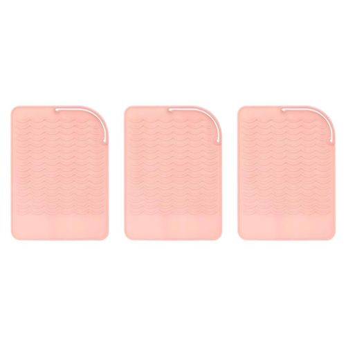 Tapis de protection - Silicone Résistant Chaleur Antidérapant - Pour Fer à Lisser & Ustensiles - Rose 23x16cm - Lot de 3