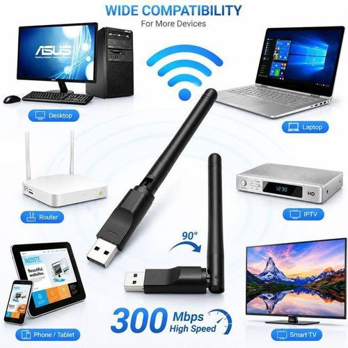 Adaptateur Wi-Fi USB 300 Mbit/s (2,4 GHz) pour PC de bureau et ordinateurs portables
