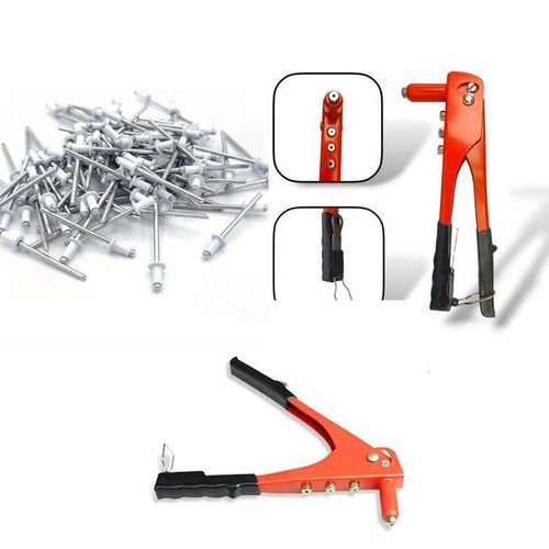 Pince à Rivets Pop Manuelle, Riveteuse Professionnelle 4 Buses + 100 Rivets pour Travaux Métalliques