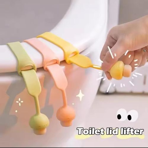 Releveur de siège de toilette en silicone 2 piece nneau de traction, hygiénique et anti-salissure