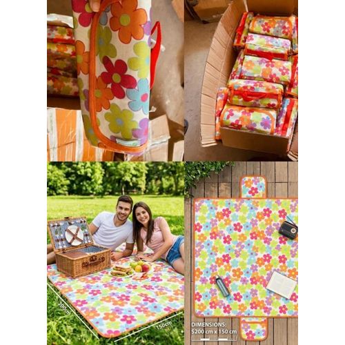 Tapis de pique-nique pliable à motif floral lumineux avec poignée de transport 200 x 150 cm