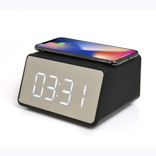 Enceinte Réveil MP2850-133 avec Chargeur Induction sans Fil Qi - Bluetooth 4W Noir