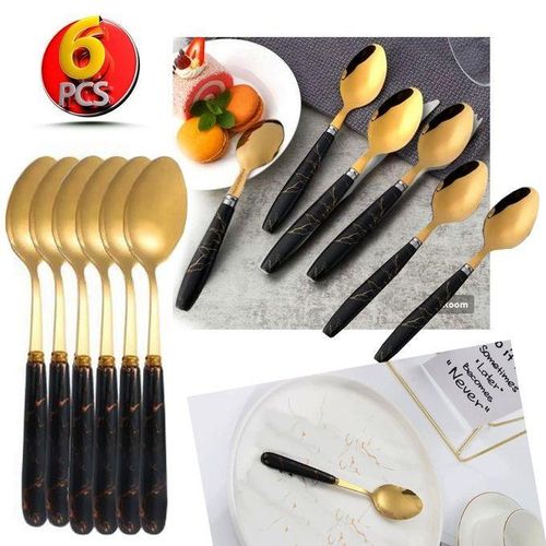 6 Cuillère à dîner en or, cuillère en acier inoxydable grand cuillère