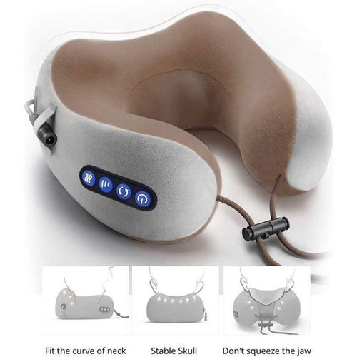 Oreiller de Massage Cervical Électrique en Forme U – Coussin Massage Cou Rechargeable, Mousse à Mémoire, Vibration & Pétrissage – Voyage, Bureau, Maison
